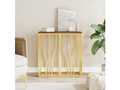 vidaXL Konzolový stůl zlatý nerezová ocel a masivní recyklované dřevo