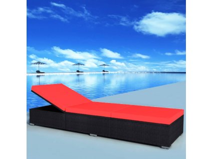 vidaXL Zahradní lehátko s poduškou polyratan černé