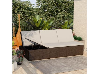 vidaXL Rozkládací zahradní lehátko s poduškou polyratan hnědé