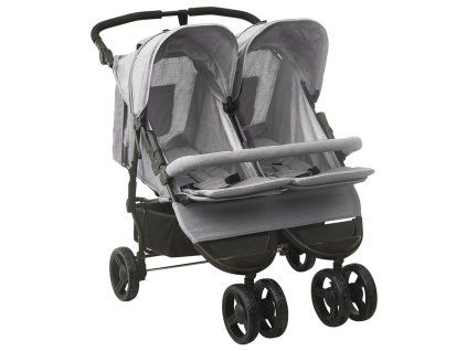 vidaXL Dvojitý kočárek světle šedý ocel