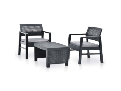 vidaXL 3dílná zahradní sedací souprava plast antracitová