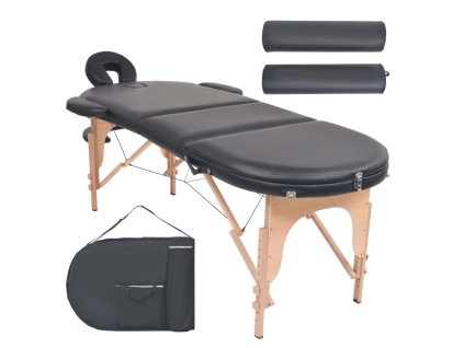 vidaXL Skládací masážní stůl tloušťka 4 cm 2 podhlavníky oválný černý