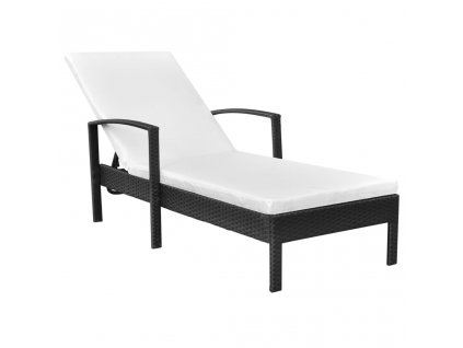vidaXL Zahradní lehátko s poduškou polyratan černé