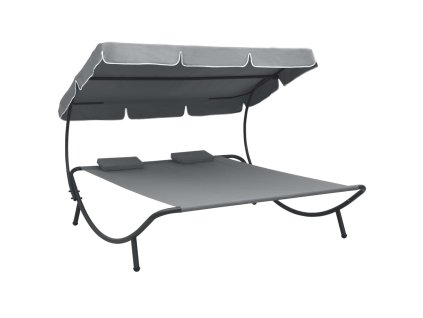 vidaXL Zahradní lehátko s baldachýnem a polštářky šedé