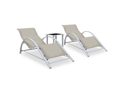 vidaXL Zahradní lehátka 2 ks se stolkem hliníková krémová