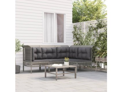 vidaXL 4dílná zahradní sedací souprava s poduškami šedá polyratan