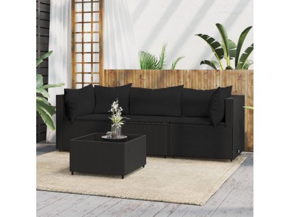 vidaXL 4dílná zahradní sedací souprava s poduškami černá polyratan