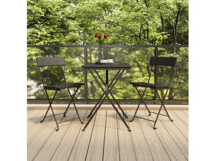 vidaXL 3dílný skládací bistro set černý polyratan