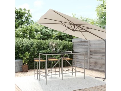 vidaXL Barový stůl se skleněnou deskou šedý 180x70x110 cm polyratan