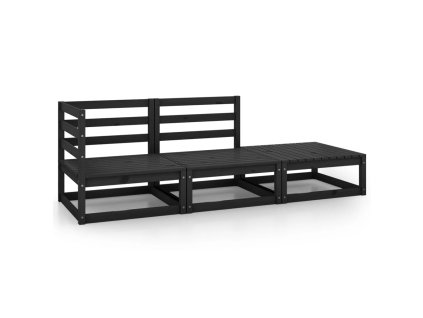 vidaXL 3dílná zahradní sedací souprava černá masivní borovice