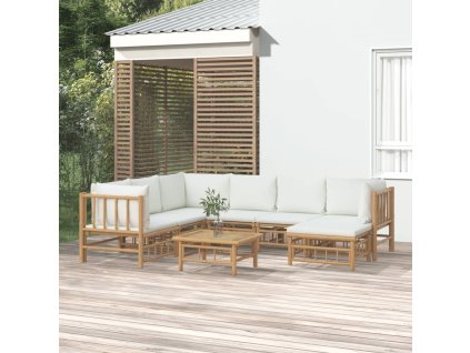 vidaXL 8dílná zahradní sedací souprava krémově bílé podušky bambus