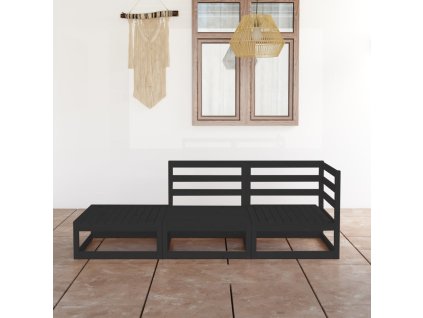 vidaXL 3dílná zahradní sedací souprava černá masivní borovice