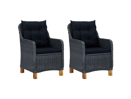 vidaXL Zahradní židle s poduškami 2 ks polyratan tmavě šedé