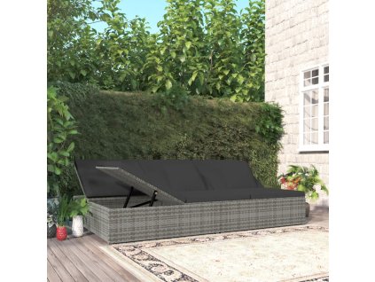 vidaXL Rozkládací opalovací lehátko s poduškami polyratan tmavě šedé