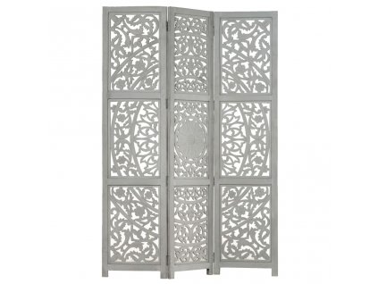 vidaXL Ručně vyřezávaný 3dílný paraván šedý 120x165 masivní mangovník