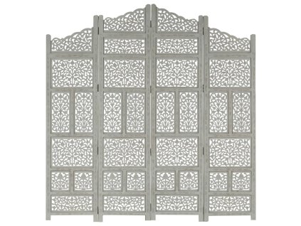 vidaXL Ručně vyřezávaný 4dílný paraván šedý 160x165 masivní mangovník