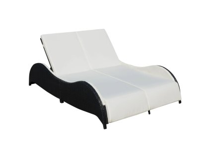 vidaXL Dvojité zahradní lehátko s poduškou polyratan černé