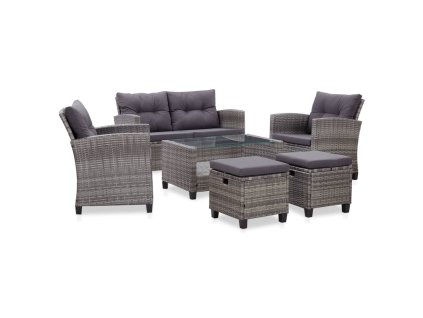 vidaXL 6dílná zahradní sedací souprava s poduškami PE ratan tmavě šedá