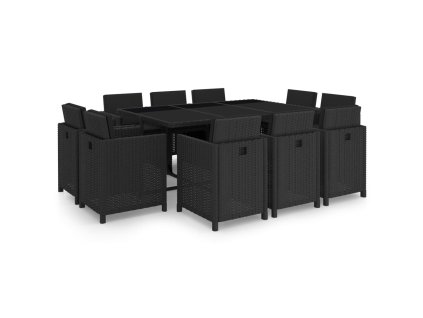 vidaXL 11dílný zahradní jídelní set s poduškami polyratan černý