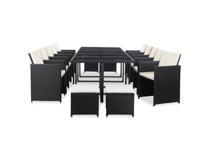vidaXL 15dílný zahradní jídelní set s poduškami polyratan černý