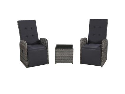 vidaXL 3dílný bistro set s poduškami polyratan šedý