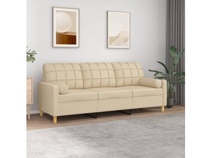 vidaXL 3místná pohovka s polštáři krémová 180 cm textil