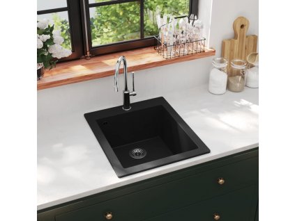 vidaXL Kuchyňský dřez single žula, černý