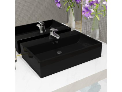 vidaXL Umyvadlo s otvorem na baterii keramické černé 76x42,5x14,5 cm
