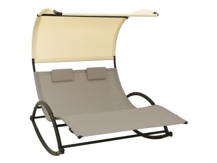 vidaXL Dvojité zahradní lehátko s baldachýnem textilen taupe a krémové