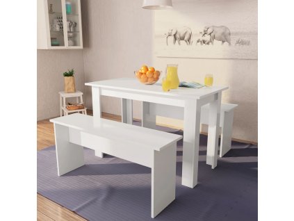 vidaXL Jídelní stůl a lavice 3 kusy kompozitní dřevo bílý