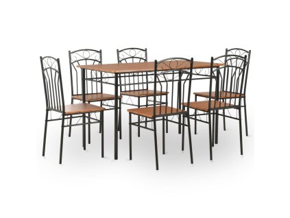 vidaXL 7dílný jídelní set MDF a ocel hnědý