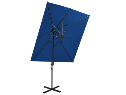 vidaXL Boční zahradní slunečník s dvojitou stříškou azurový 250x250 cm