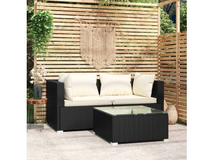 vidaXL 3dílná zahradní sedací souprava s poduškami černá polyratan