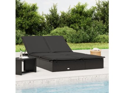 vidaXL Zahradní lehátko pro 2 osoby s poduškami černé polyratan