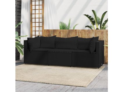 vidaXL 3dílná zahradní sedací souprava s poduškami černá polyratan
