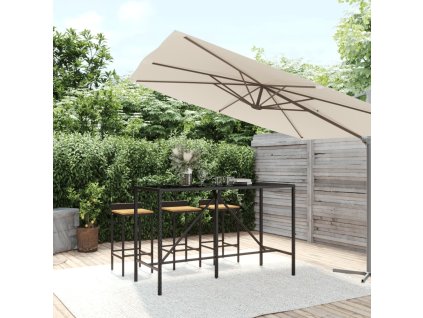 vidaXL Barový stůl se skleněnou deskou černý 180x70x110 cm polyratan