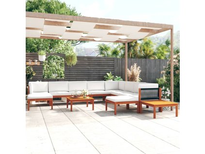 vidaXL 12dílná zahradní sedací souprava s polštáři krémové dřevo akácie a provaz