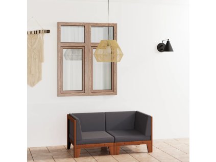 vidaXL 2místná pohovka s tmavě šedými poduškami masivní akácie