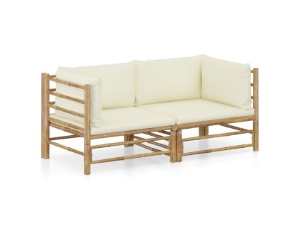 vidaXL 2dílná zahradní sedací souprava + krémově bílé podušky bambus