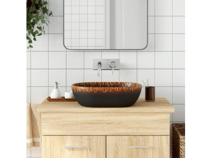vidaXL Umyvadlo na desku černé a oranžové oválné 47x33x13 cm keramika