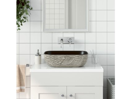 vidaXL Umyvadlo na desku šedé a černé obdélník 48x37,5x13,5cm keramika
