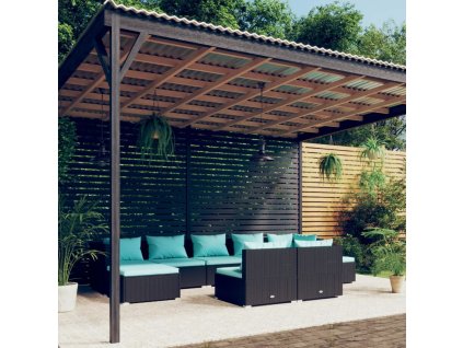 vidaXL 9dílná zahradní sedací souprava s poduškami černá polyratan