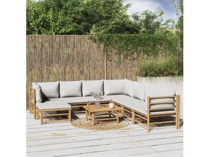 vidaXL 9dílná zahradní sedací souprava světle šedé podušky bambus