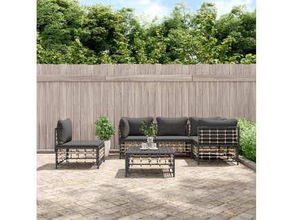 vidaXL 6dílná zahradní sedací souprava s poduškami antracit polyratan