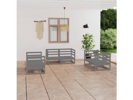 vidaXL 6dílná zahradní sedací souprava šedá masivní borovice
