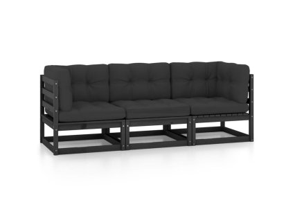 vidaXL 3místná zahradní pohovka s poduškami masivní borovice