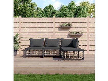 vidaXL 4dílná zahradní sedací souprava s poduškami antracit polyratan
