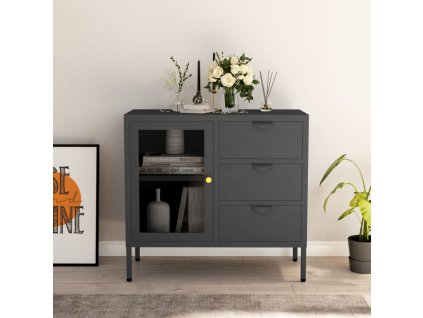 vidaXL Příborník antracitový 75 x 35 x 70 cm ocel a tvrzené sklo