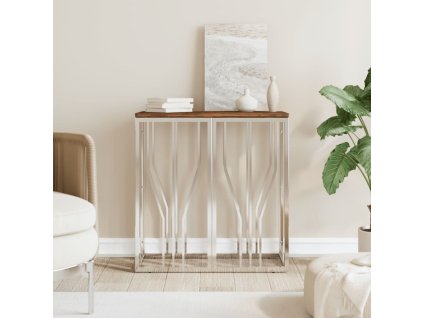 vidaXL Konzolový stůl stříbrný nerez ocel a masivní recyklované dřevo