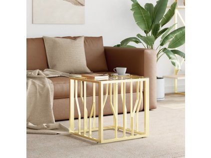 vidaXL Konferenční stolek zlatý 50 x 50 x 50 cm nerezová ocel a sklo